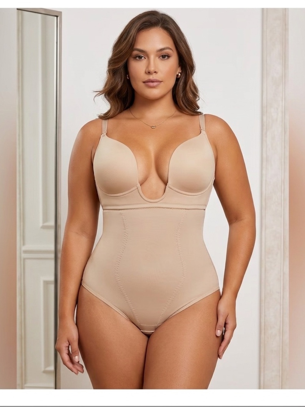 Dr Rey Deep Plunge Bodysuit/shape wear - Cream 40 DD XL/XXL